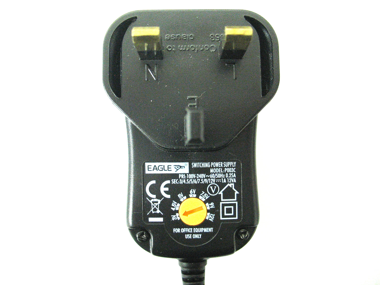 1000ma (1a) 3v,4.5v,5v,6v,7.5v,9v,12v 12w Universal Regulated AC/DC Switch Mode Power Adaptor - EA