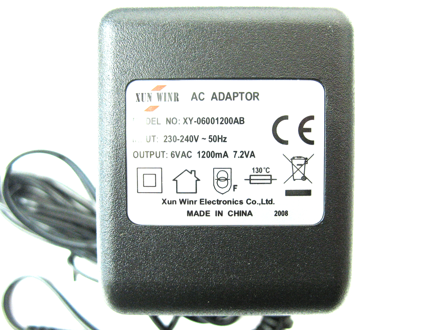 1200ma (1.2a) 6v 7.2VA AC/AC (AC Output) Power Adaptor