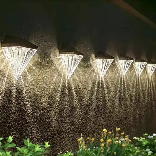 Twin Pack Solar LED Diamond Garden Wall Light