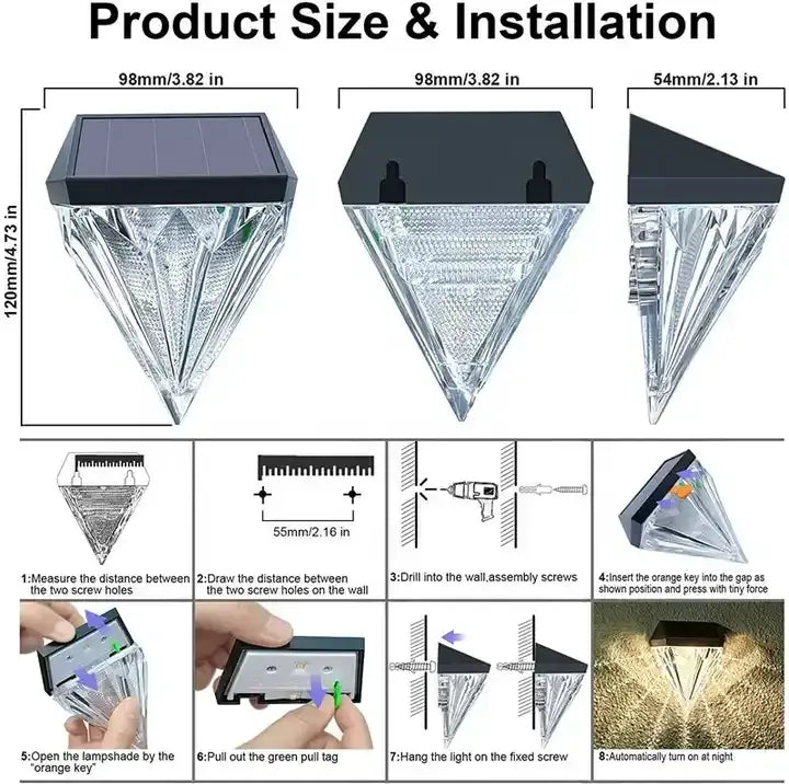 Twin Pack Solar LED Diamond Garden Wall Light
