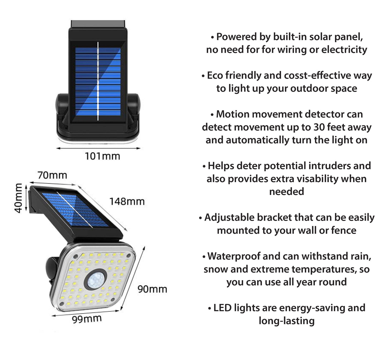 48 LED Solar Powered Outdoor Security Light With PIR And Adjustable bracket