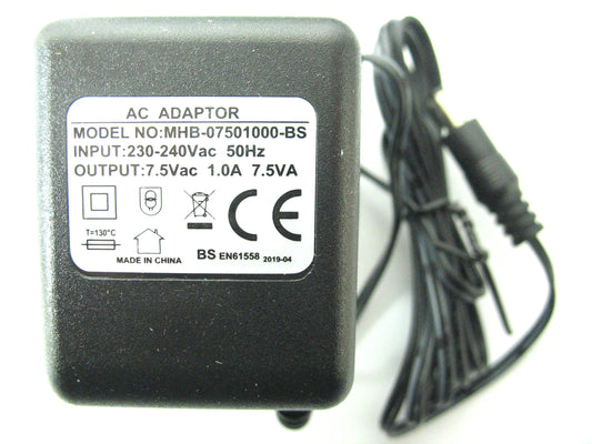 1000ma (1a) 7.5v 7.5VA AC/AC (AC Output) Power Adaptor