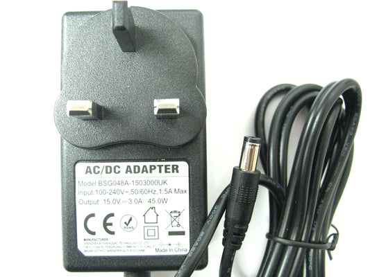 3000ma (3a) 15v 45w Mains Regulated Switch Mode AC/DC Power Adaptor 45w