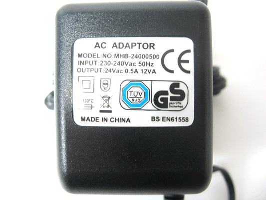 500ma (0.5a) 24v 12VA AC/AC (AC Output) Power Adaptor