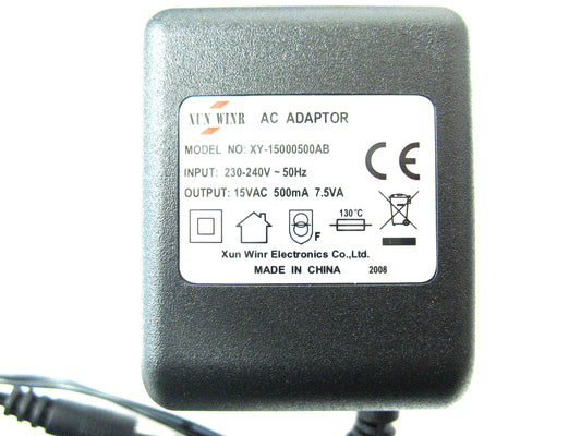 500ma (0.5a) 15v 7.5VA AC/AC (AC Output) Power Adaptor