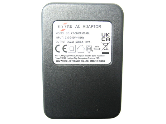 500ma (0.5a) 36v 18VA AC/AC (AC Output) Power Adaptor With Built In Socket