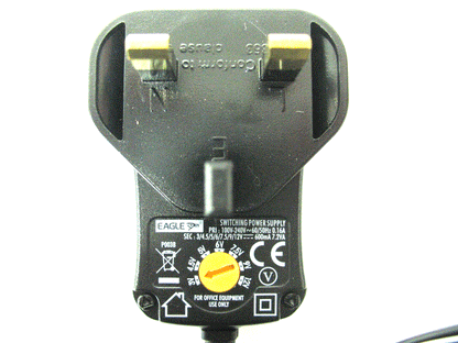 600ma (0.6a) 3v,4.5v,5v,6v,7.5v,9v,12v 7.2w Universal Regulated AC/DC Switch Mode Power Adaptor (EA)