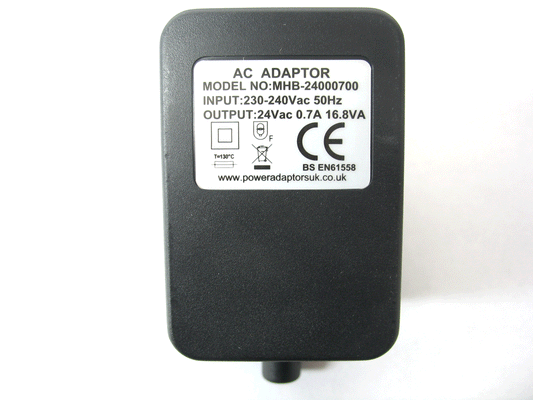 700ma (0.7a) 24v 16.8VA AC/AC (AC Output) Power Adaptor With Built In Socket