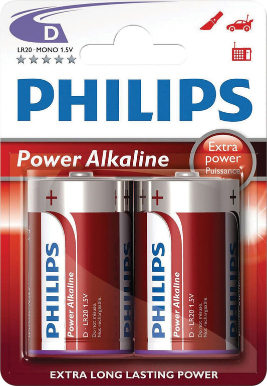 Philips Power Alkaline Batteries D Size Batteries (Pack of 2)