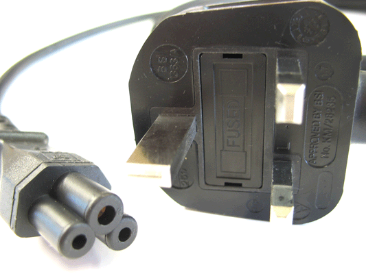 2m IEC C5 lead with UK 3 pin plug (Black) 3a Fuse
